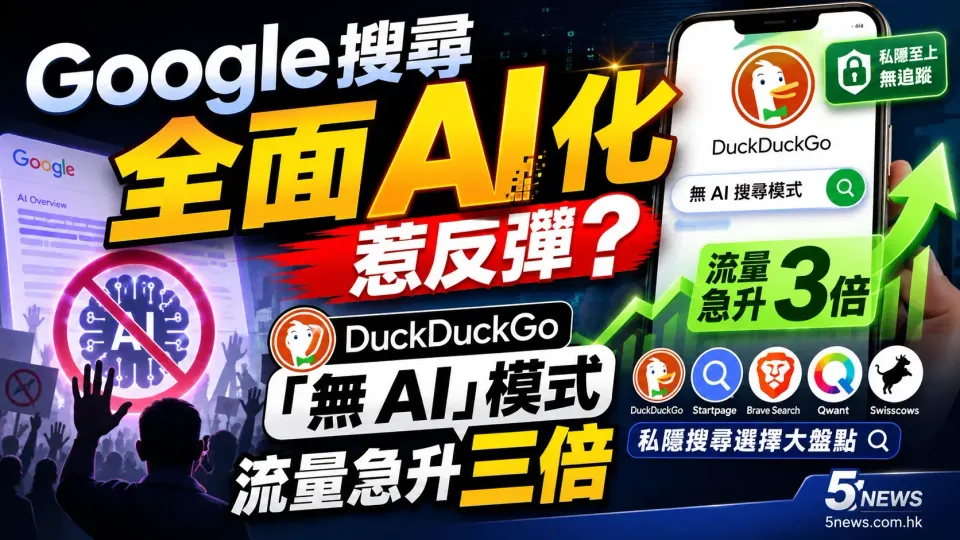 Google 搜尋全面 AI 化惹反彈？DuckDuckGo「無 AI」模式流量急升三倍