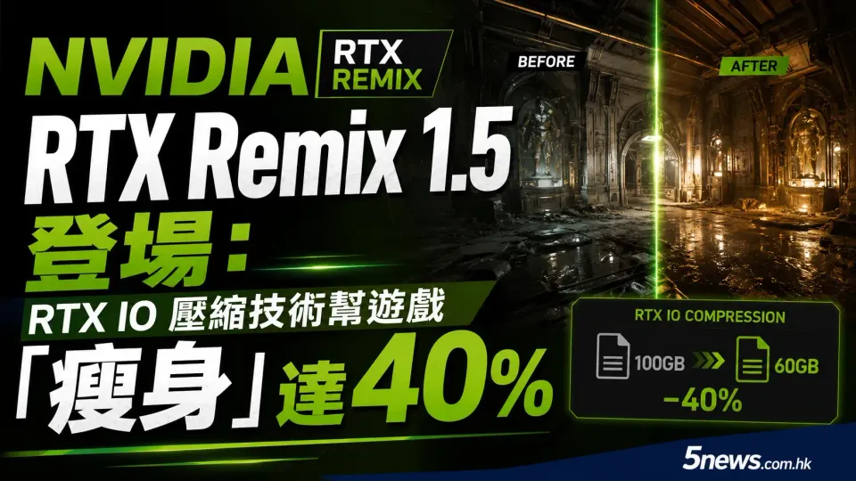 NVIDIA RTX Remix 1.5 登場：RTX IO 壓縮技術幫遊戲「瘦身」達 40%
