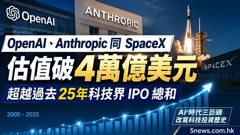 OpenAI、Anthropic 同 SpaceX 估值破4萬億美元：超越過去25年科技界 IPO 總和