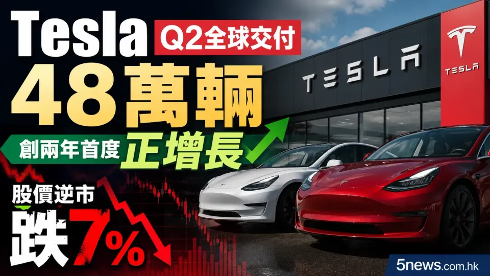 Tesla Q2全球交付48萬輛 創兩年首度正增長 股價逆市跌7%