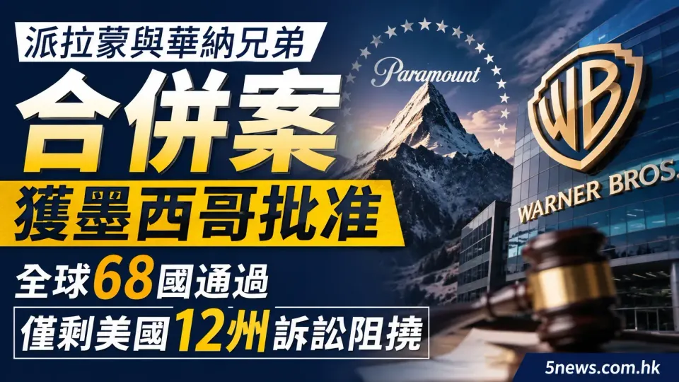 派拉蒙與華納兄弟合併案獲墨西哥批准 全球68國通過僅剩美國12州訴訟阻撓
