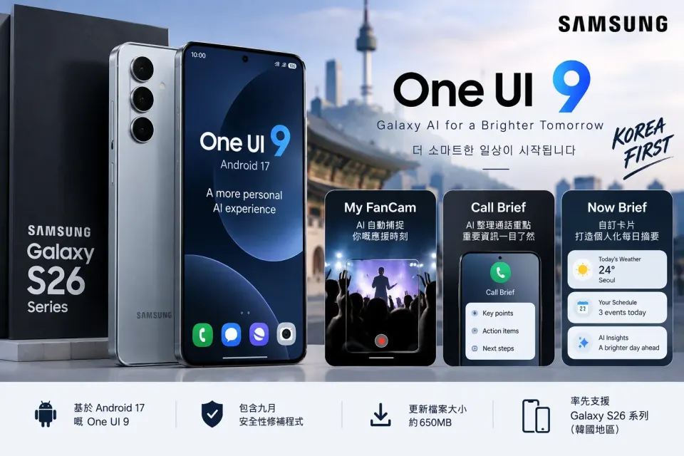 三星電子正式推送 One UI 9 穩定版更新：Galaxy S26 系列率先於韓國推出及全新 AI 功能詳解
