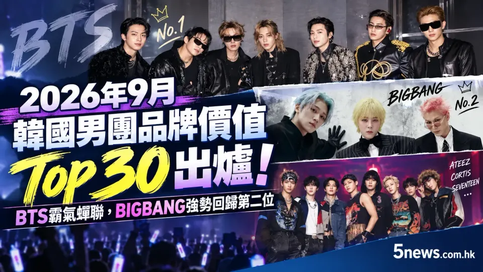 2026年9月韓國男團品牌價值Top 30出爐：BTS霸氣蟬聯，BIGBANG強勢回歸第二位
