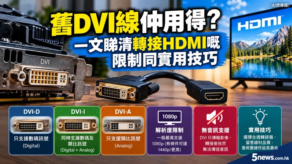 舊DVI線仲用得？一文睇清轉接HDMI嘅限制同實用技巧