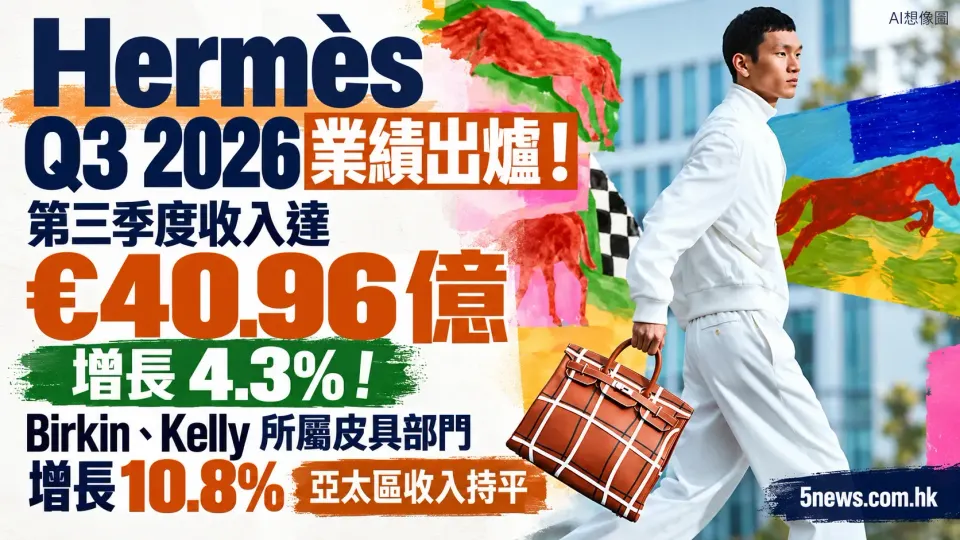 Hermès｜Q3 2026 業績出爐！第三季度收入達 €40.96 億　增長 4.3%！Birkin、Kelly 所屬皮具部門增長 10.8%　亞太區收入持平