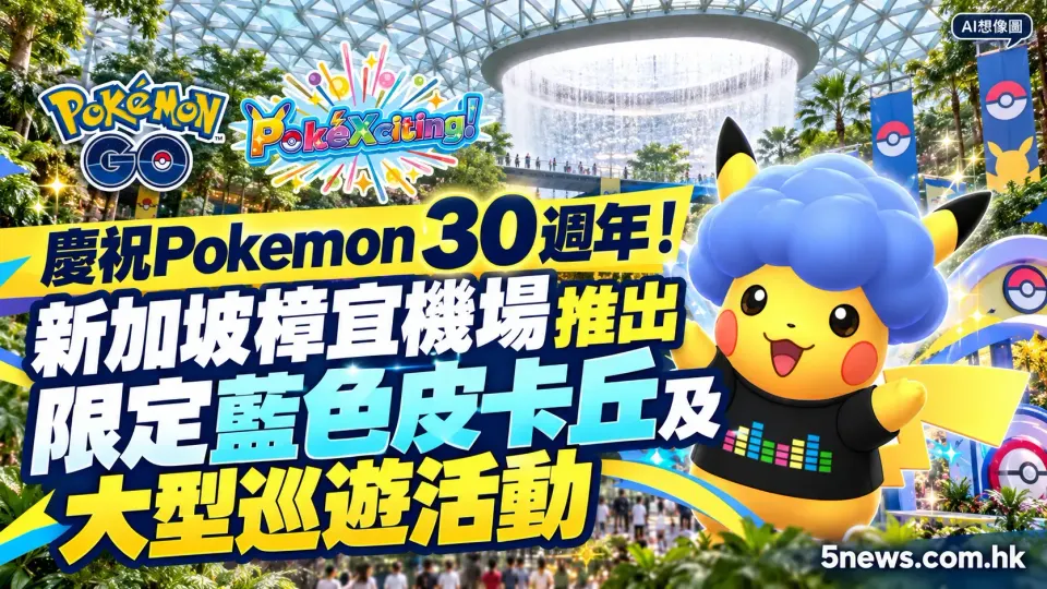 慶祝Pokemon 30週年！新加坡樟宜機場推出限定藍色皮卡丘及大型巡遊活動