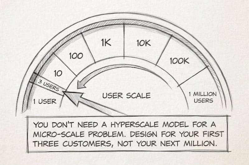 An illustration of a dashboard dial that goes from "1 User" to "1 Million Users." An arrow points to "3 Users."