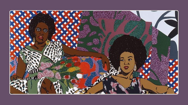 A Moment's Pleasure #2 (2008) Mickalene Thomas - A dazzling double portrait of two Black women in a colorful and textured domestic setting.