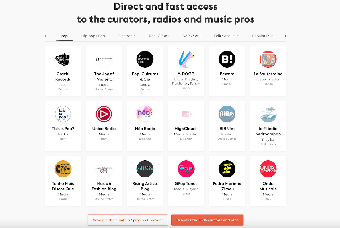 There are over 400 playlist curators available on Groove