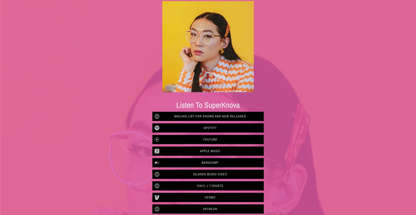 Screenshot of artist Avro's Smart Links page