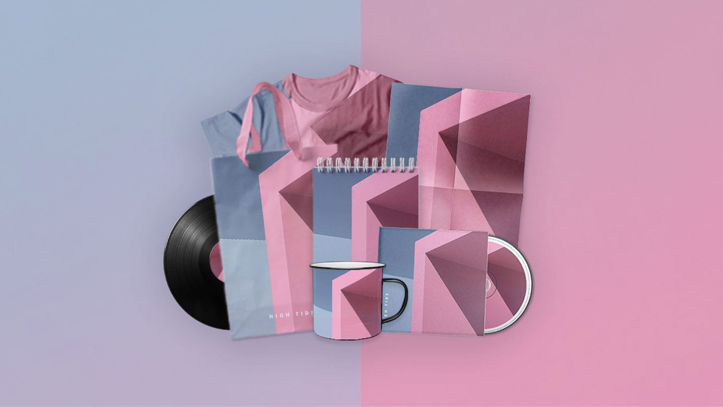 Examples of multiple merch items using a branded band design