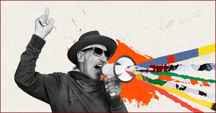 stylized man using megaphone for music promotion