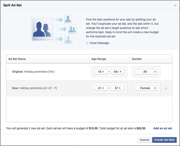 Facebook tests split testing a/b testing Facebook ads