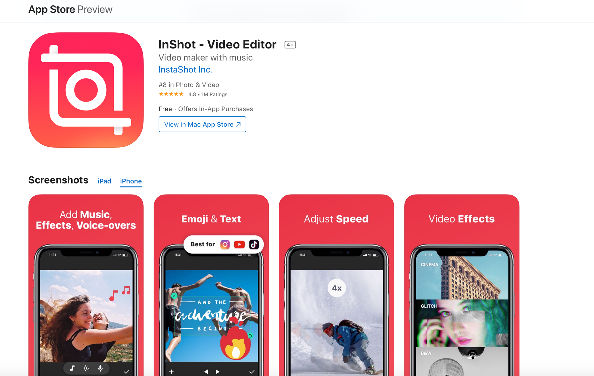 InShot editing app