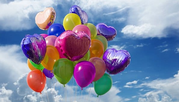 Happy Birthday, Balloons, Heart, Sky