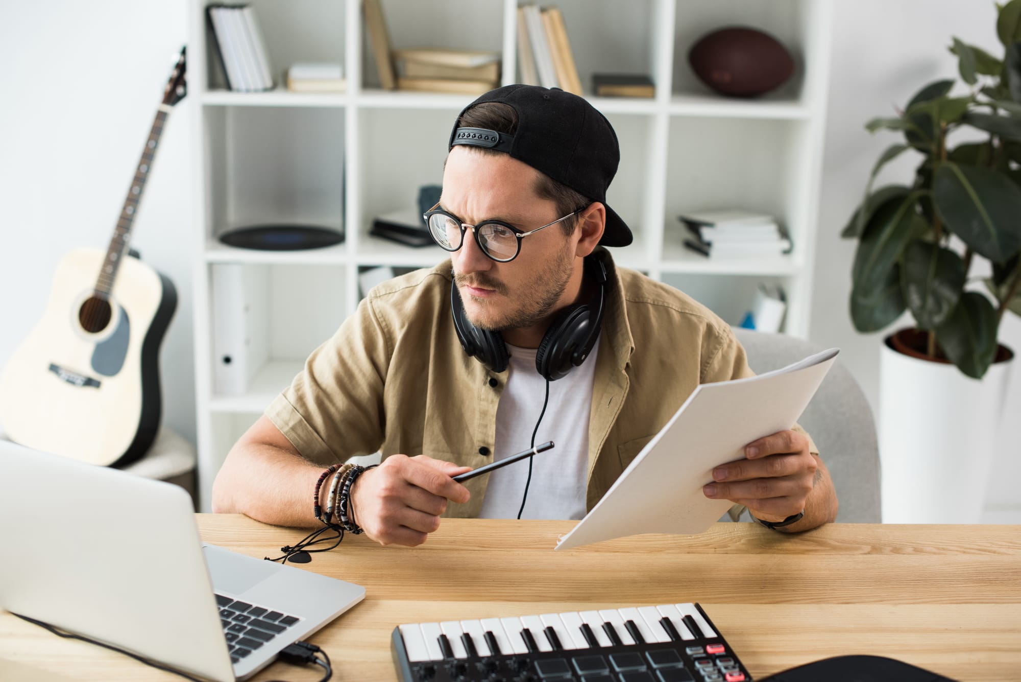 Musician working on social media promo
