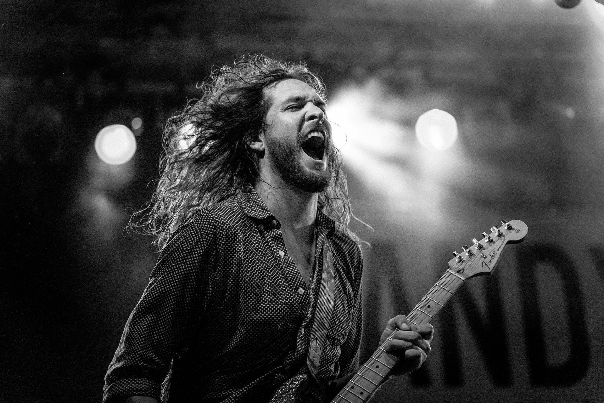Musician rocking out