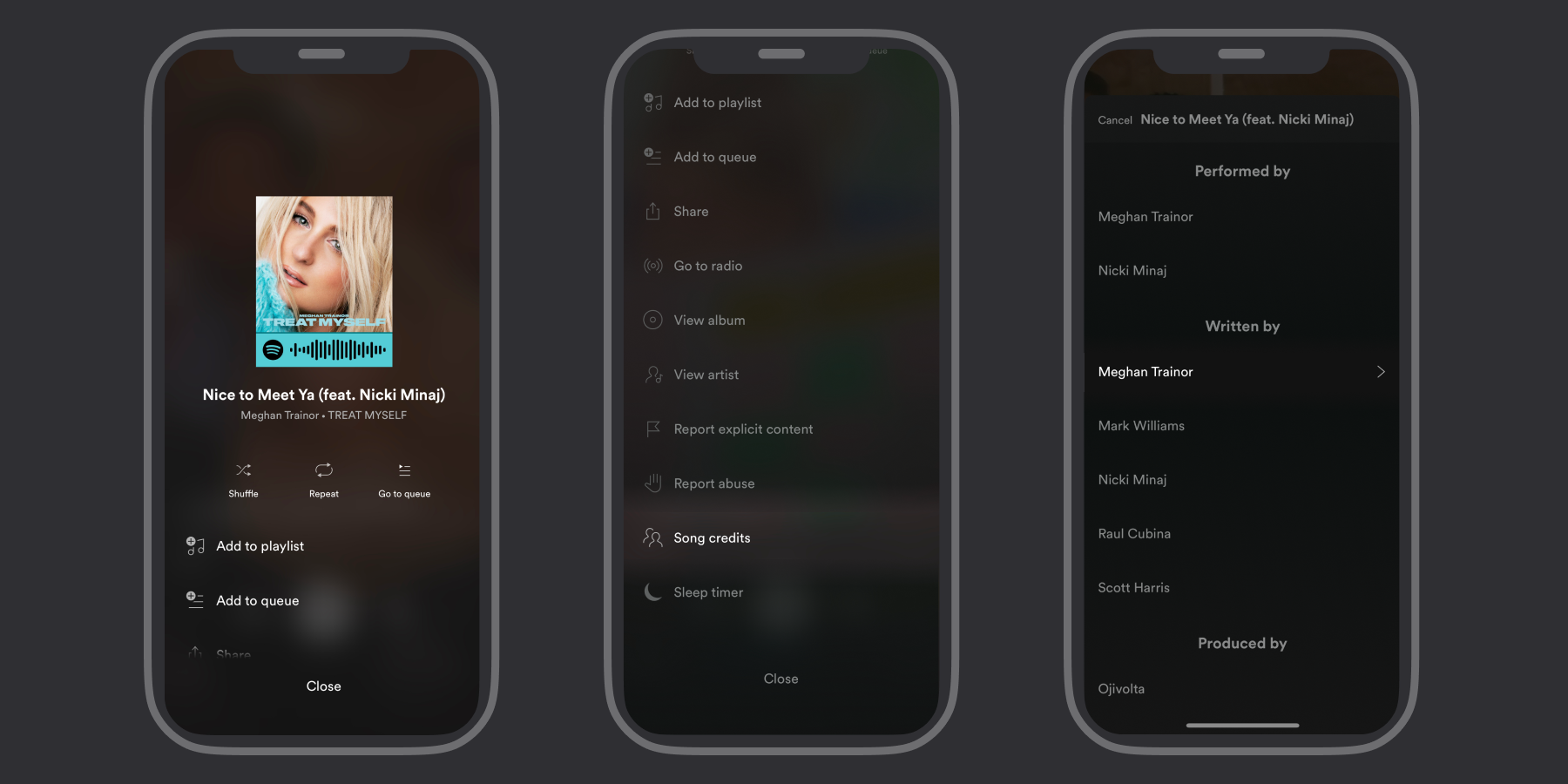 Clickable song credits are available on Spotify’s iOS, Android, and desktop apps.