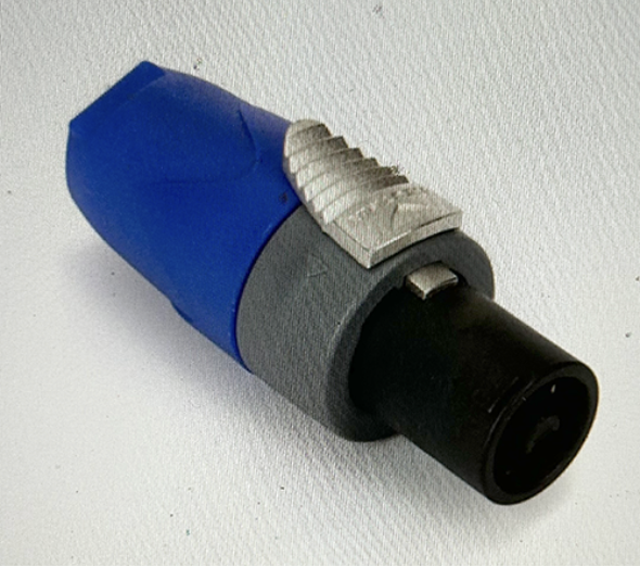 A screen grab of a blue two-way speaker connector is pictured on a white background
