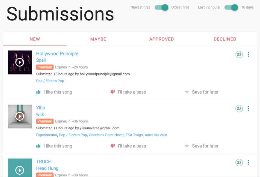 SubmitHub submissions