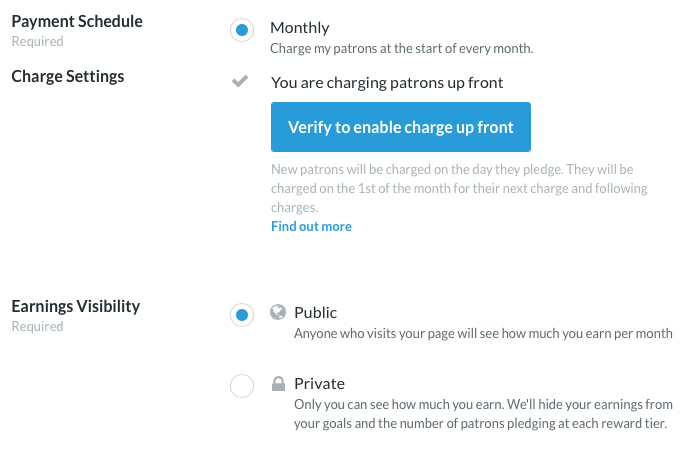 Patreon payment options