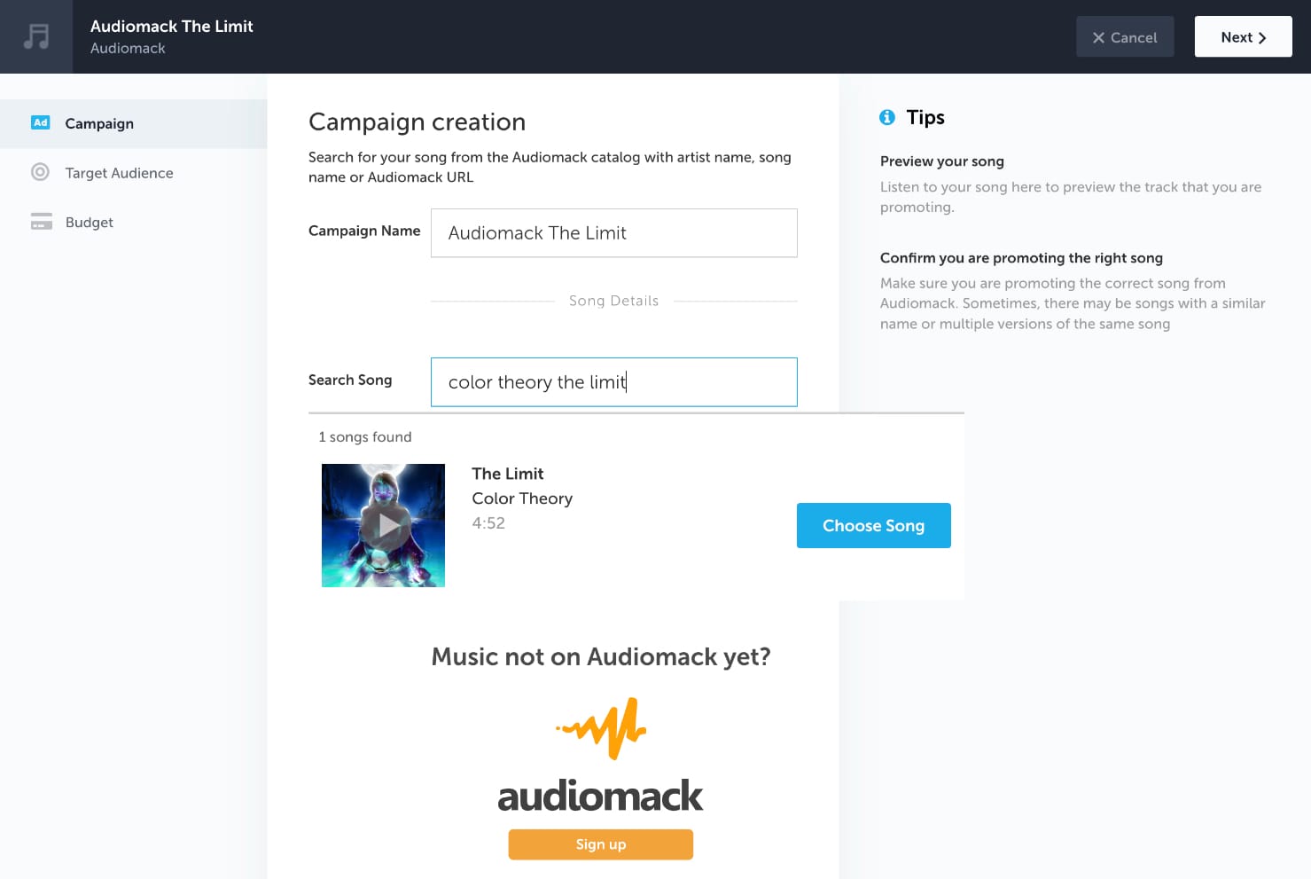 Feature.fm Audiomack campaign