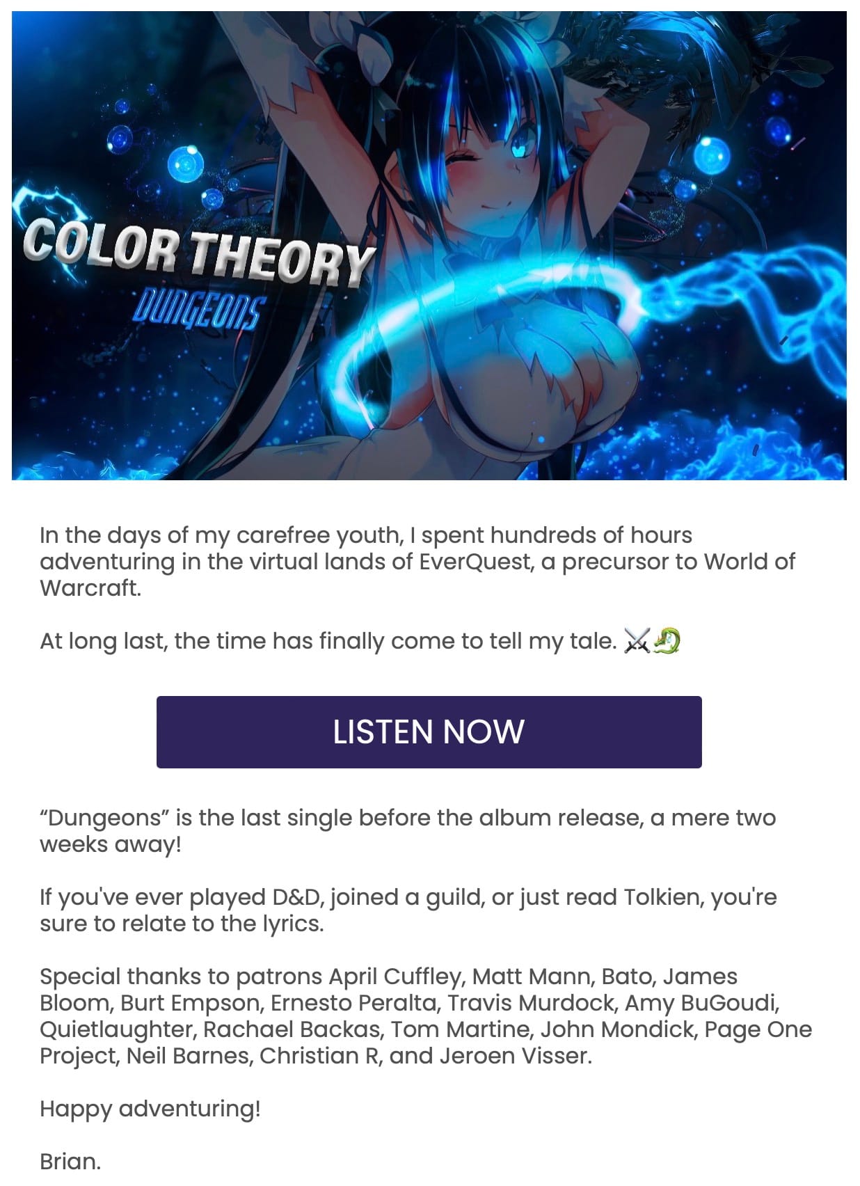 Dungeons release email blast