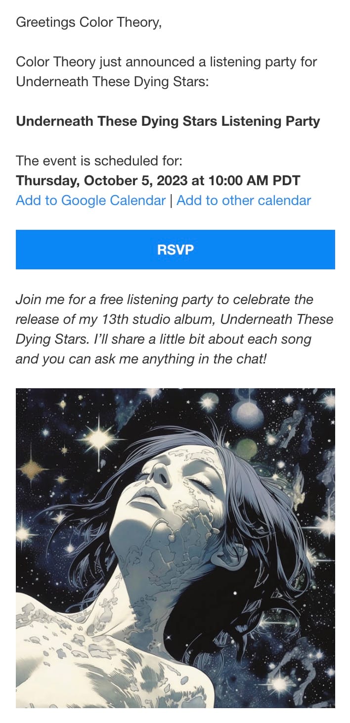 Bandcamp Listening Party invitation