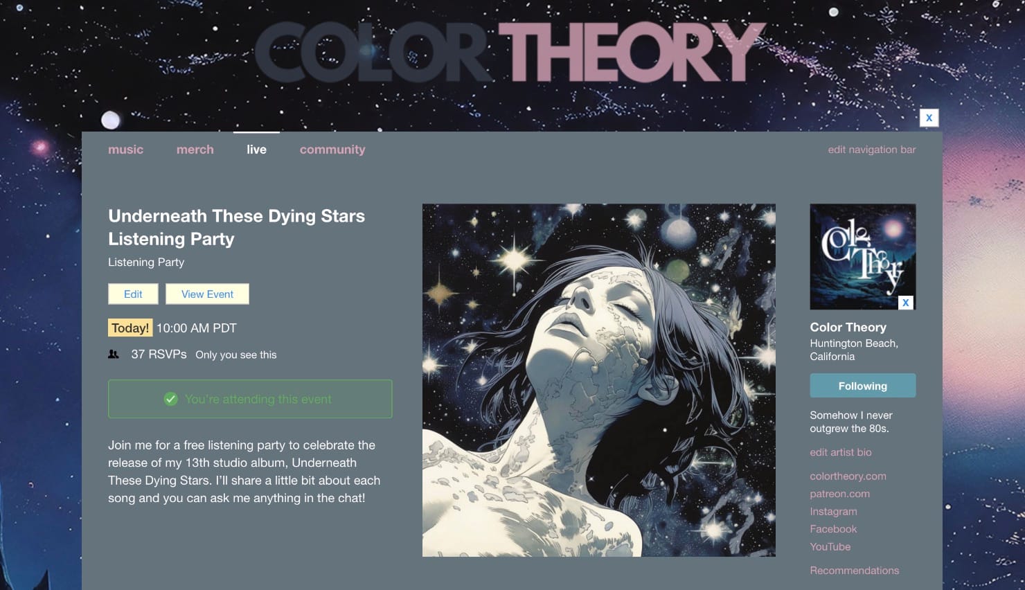Bandcamp Listening Party live tab