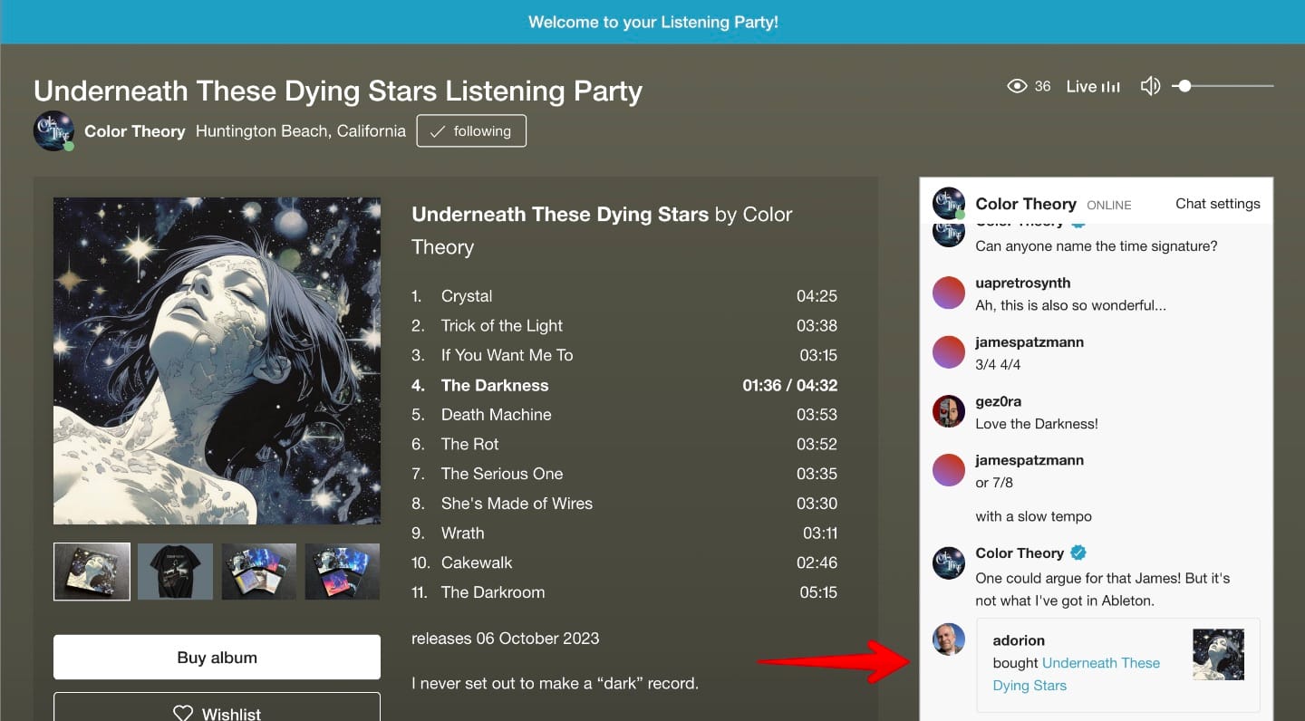 Bandcamp Listening Party purchase