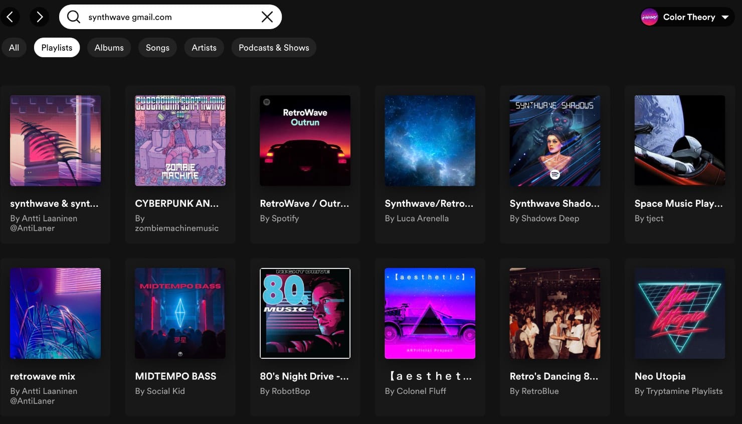 Spotify search results