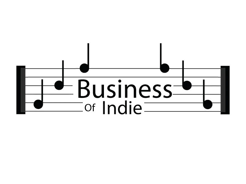 Festive indie music theme with musical notes and "Business of Indie" text for music industry branding.