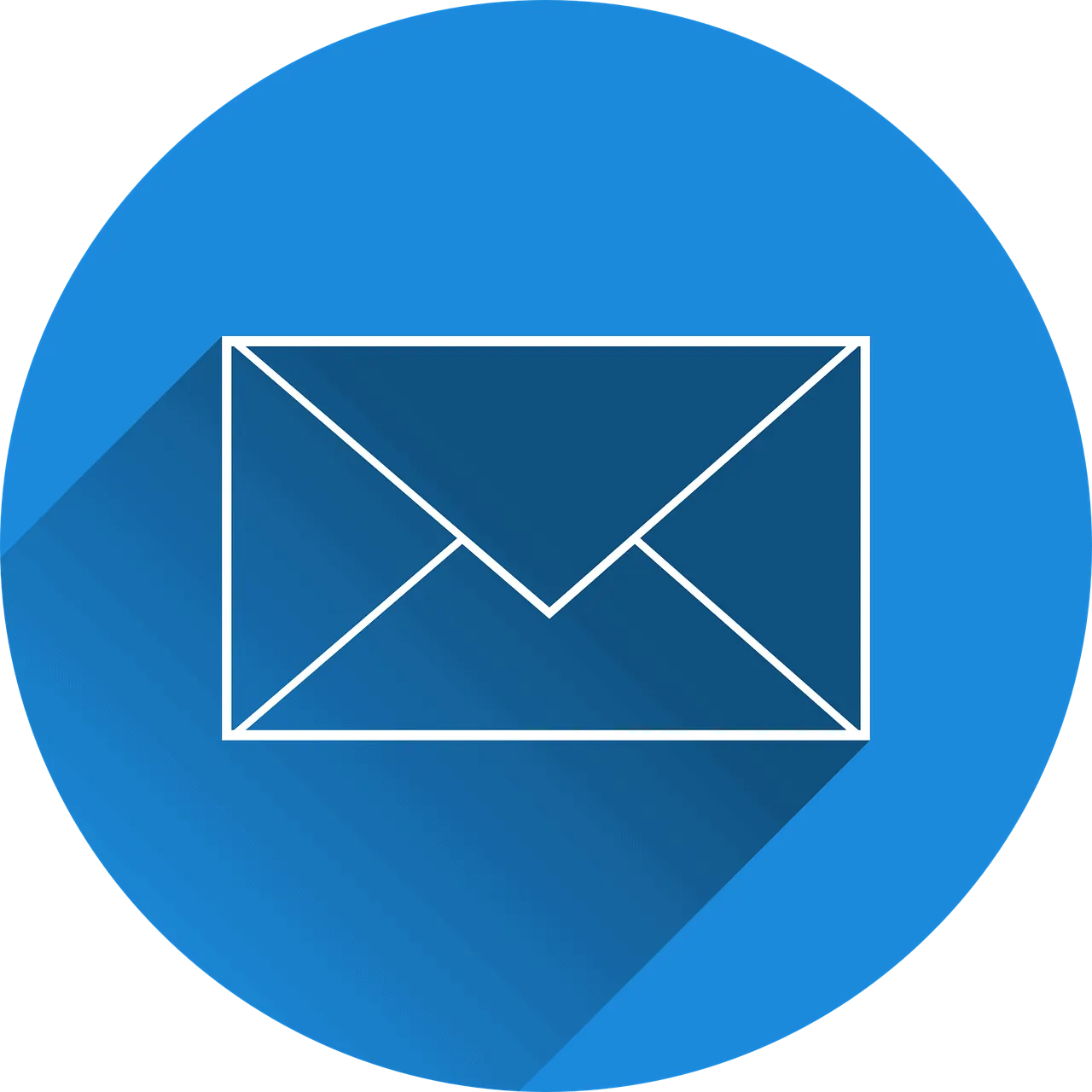 Email icon illustration on a blue background, representing digital communication and online marketing strategies associated w