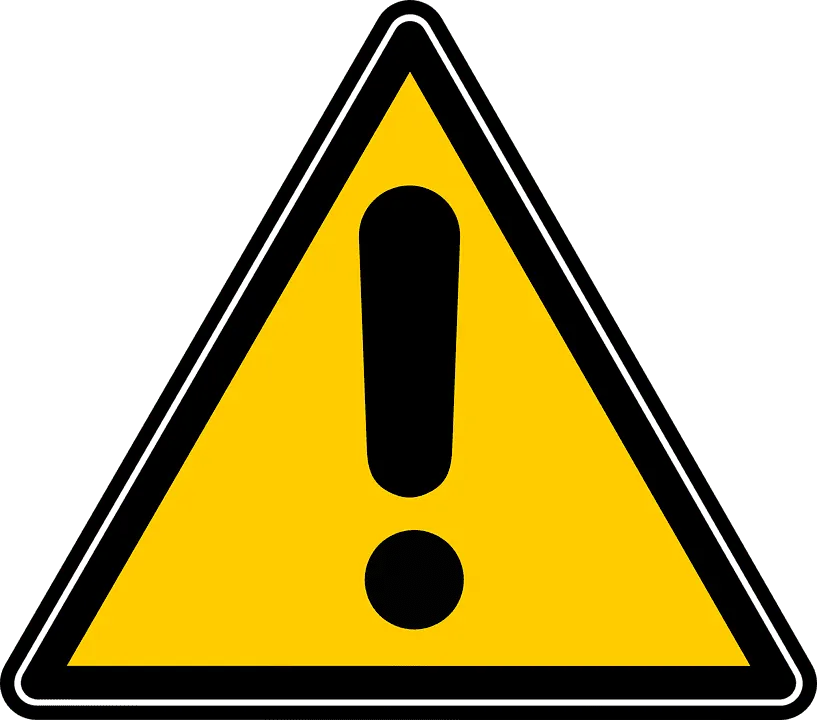 Warning sign triangle with exclamation mark, alert caution hazard warning symbol for safety and attention.