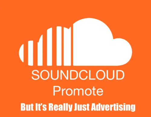 SoundCloud logo with promotional message about advertising and music promotion.