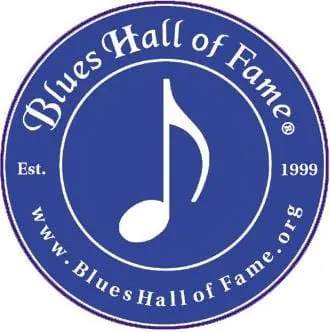 Blue's Hall of Fame logo featuring a musical note within a circular emblem, representing a renowned music recognition and sup
