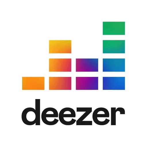 Deezer logo with colorful sound wave design, representing the music streaming platform's digital music service.