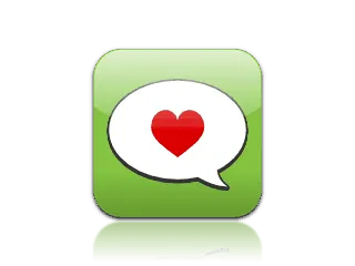 Heart icon inside a speech bubble on a green background, symbolizing love and communication.