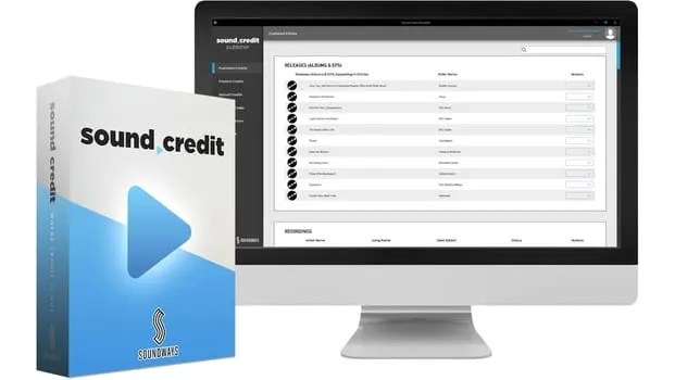 Sound credit music licensing platform interface on desktop computer with Soundways Sound Credit software package for digital