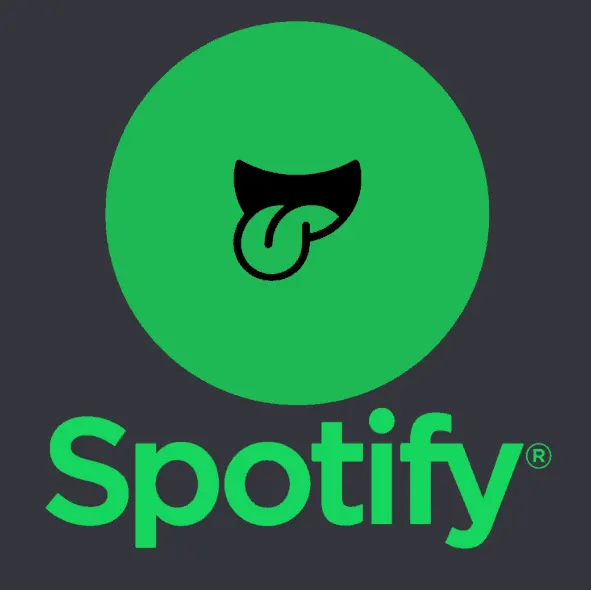 Spotify logo with playful tongue-out design, representing music streaming and digital music platform.