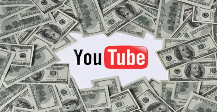 $100 bills surrounding YouTube logo, symbolizing monetization, earnings, and revenue potential on the platform.