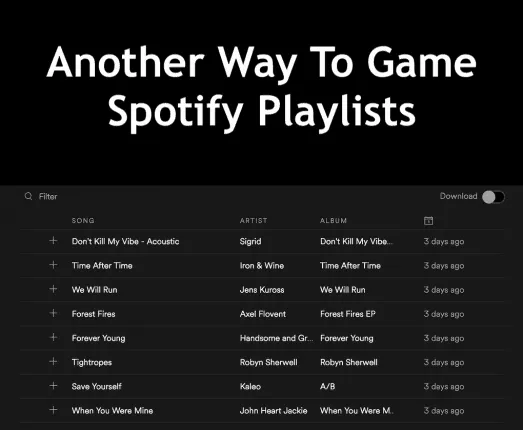 Spotify playlist creation interface showcasing various music tracks and artists for enhanced music marketing and playlist cur