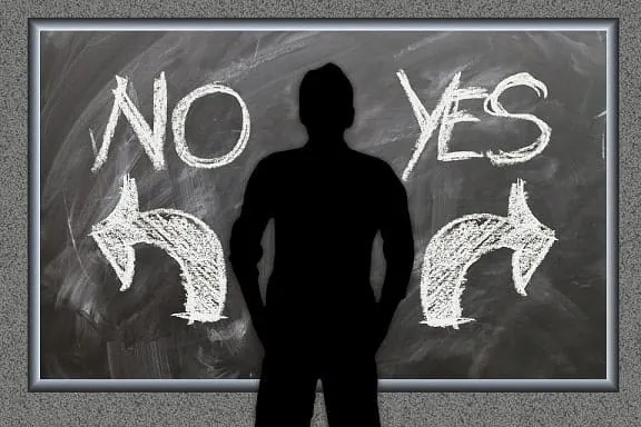 Choosing between 'No' and 'Yes' decisions on a blackboard for visual decision-making concepts, highlighting the importance of