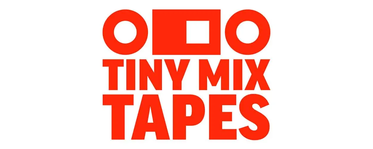 O O Tiny Mix Tapes logo in bold red text with geometric shapes on a white background.