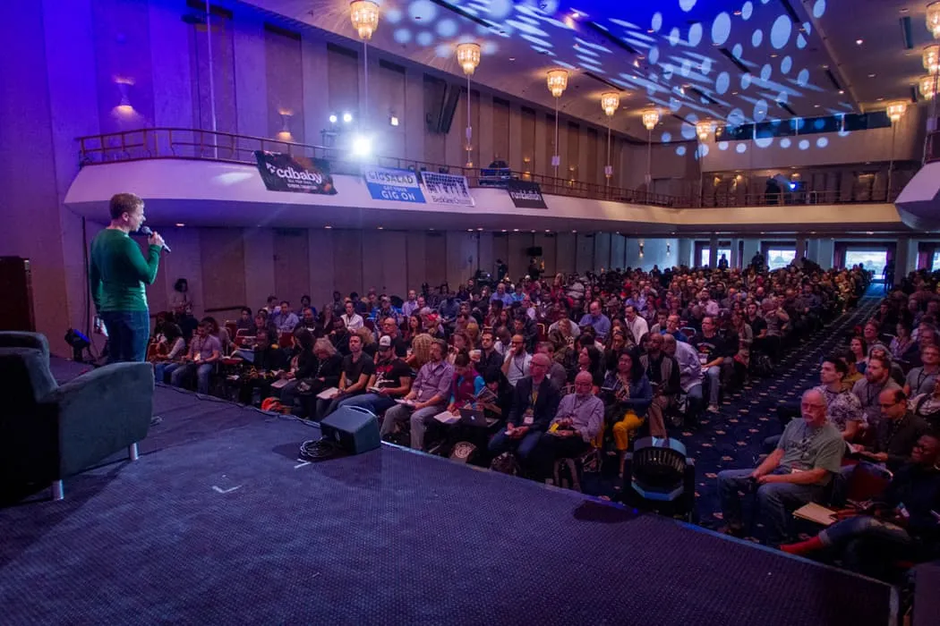 Conference audience attending a presentation at Hypebot event on music industry and digital marketing trends.