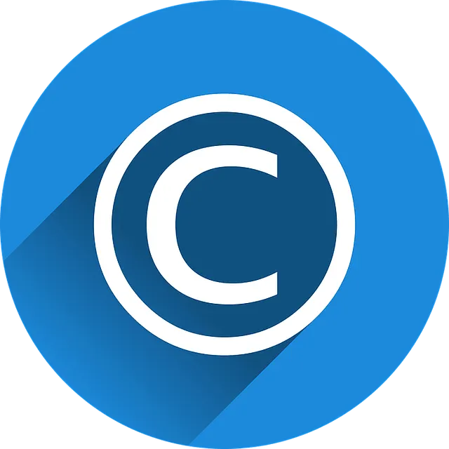 Copyright symbol icon on blue background, representing copyright and intellectual property in digital media.
