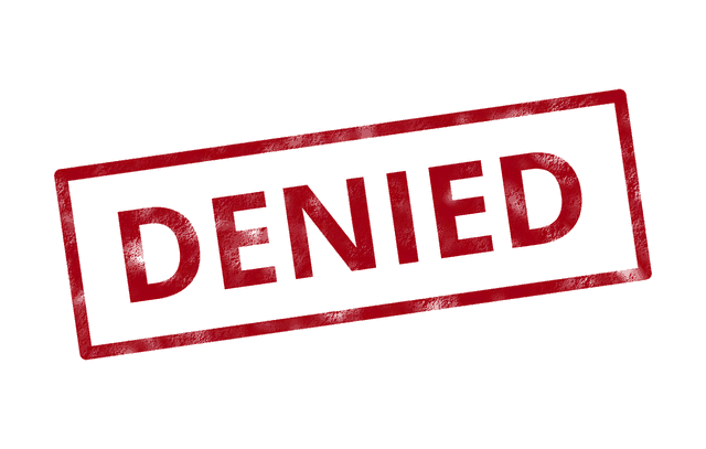 Denied access to streaming music platform with red background and denied stamp, digital music service restriction, music lice