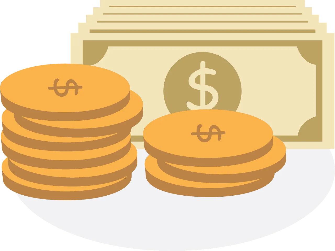 Stacks of gold coins and paper currency representing financial growth and monetization in the music industry.