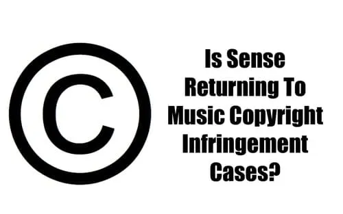 Copyright symbol next to bold text questioning if sense is returning to music copyright infringement cases.