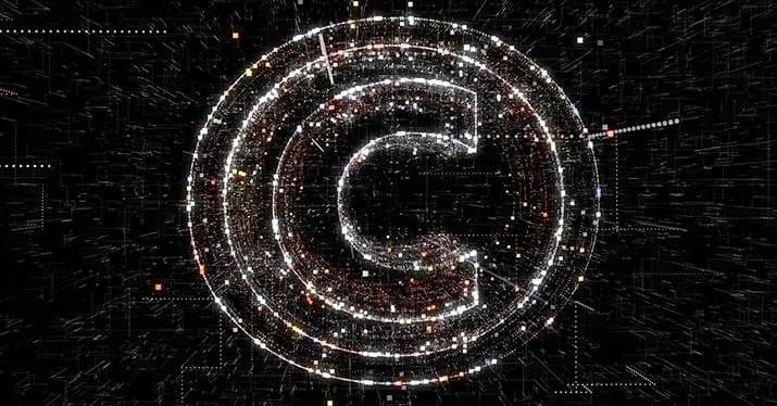 © Digital matrix with copyright symbol, representing digital rights, copyright protection, and intellectual property in the m